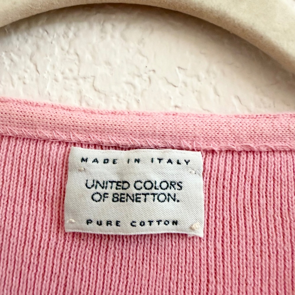 United Colors of Benetton Pink Cotton Scalloped V-Neck Sweater Made in Italy M - Picture 9 of 12